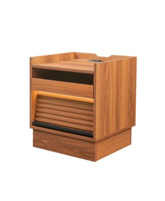 Wooden Nightstand with Charging Station and LED lights, Mid Century Modern Bedside Table with 2 Drawers for Bedroom and Living Room (Yellow)