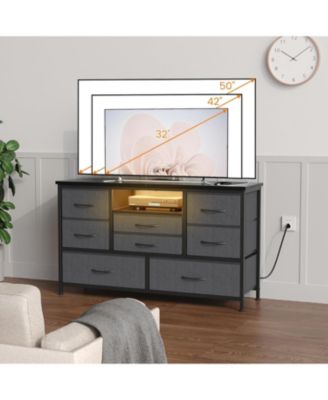 Dresser TV Stand with Power Outlet & LED for 55'' TV, Long Dresser 8 Deep Drawers Chests of Drawers, Wide Console Table