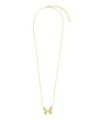 Cubic Zirconia 14k Gold Over Sterling Silver Butterfly Necklace