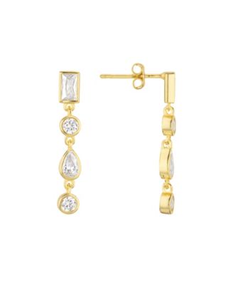 Cubic Zirconia 14k Gold Over Sterling Silver Bezel Drop Earrings