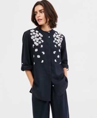 Women's Puff-Print Button-Front Tunic