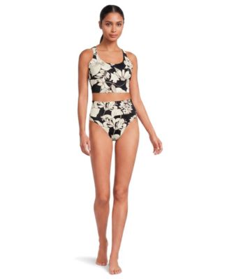Women's Tugless Midkini Top and High Waisted Bottom Swimsuit Set