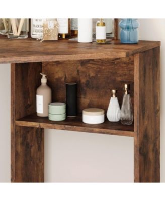 corner vanity desk with mirror, lights, stool, 3 color lighting & power outlet.