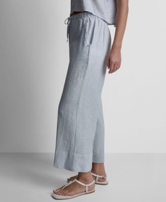 Petite Linen-Blend High-Waist Wide-Leg Drawstring Pants