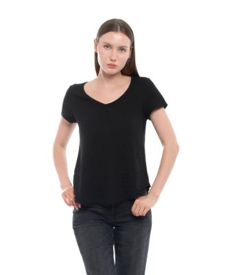 Women's Short Sleeve Shrunken V-Neck Shirttail Tee