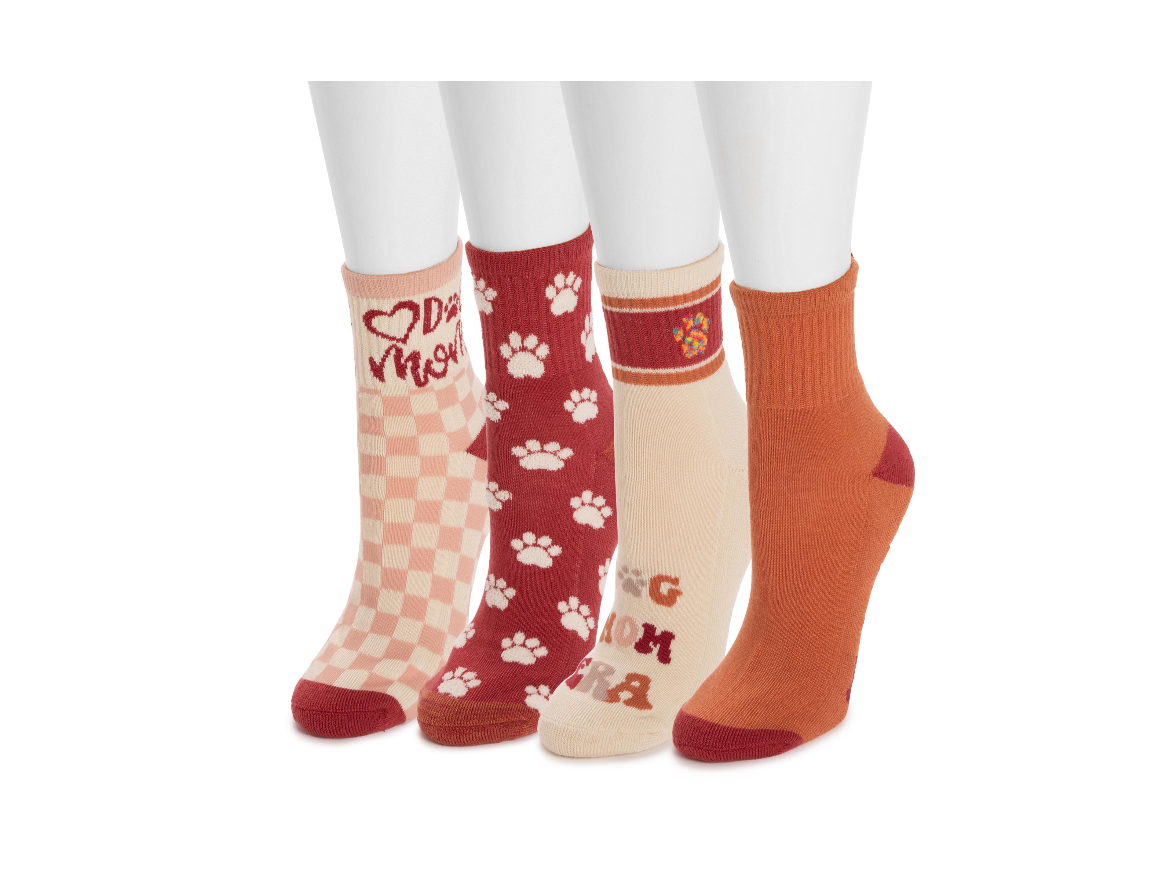 Muk Luks Women's 4 Pk Qtr Crew Novelty