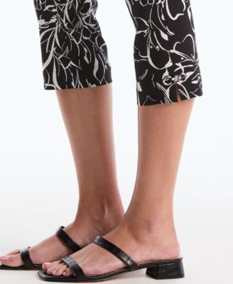Petite Hibiscus Print Capri Pants with Riveted Vent