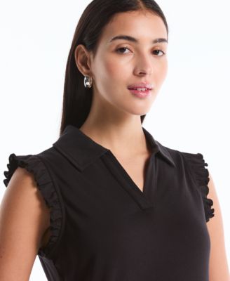 Petite Ruffle Sleeveless Polo Shirt