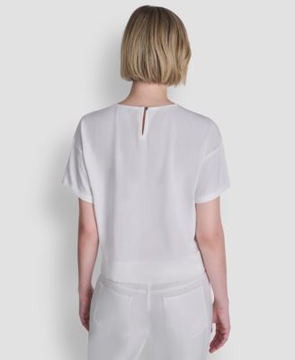 Women's Textured Woven Short-Sleeve Crew Neck Top