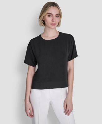 Women's Textured Woven Short-Sleeve Crew Neck Top