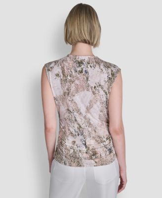 Women's Sleeveless Printed Asymmetrical Neck Knit Top