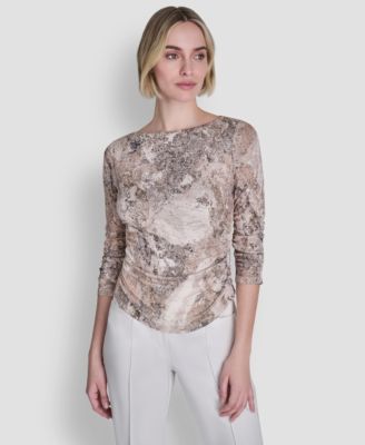 Women's Printed Tissue Knit Boat Neck Top