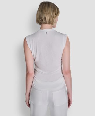 Women's Printed Tissue Knit Sleeveless Crew Neck Top