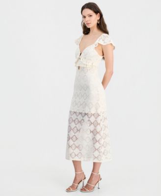 Juniors' Cap-Sleeve Crochet Midi Dress