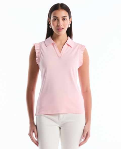 Женское поло Rafaella Petite Ruffle Sleeveless Polo, цвет: Almond Blossom