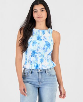 Juniors' Smocked Sleeveless Top