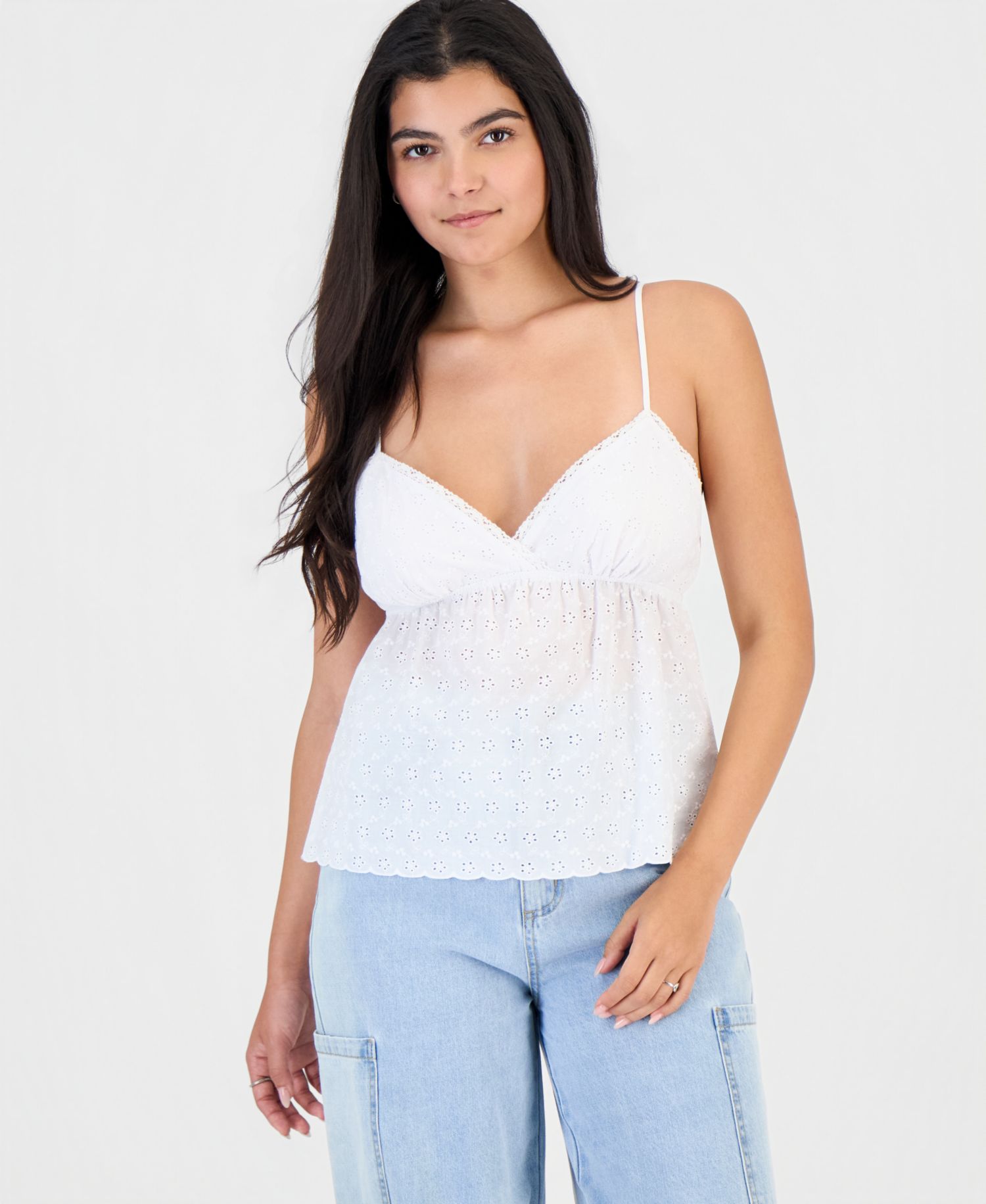 Juniors' Eyelet Embroidered Cotton Sleeveless Top