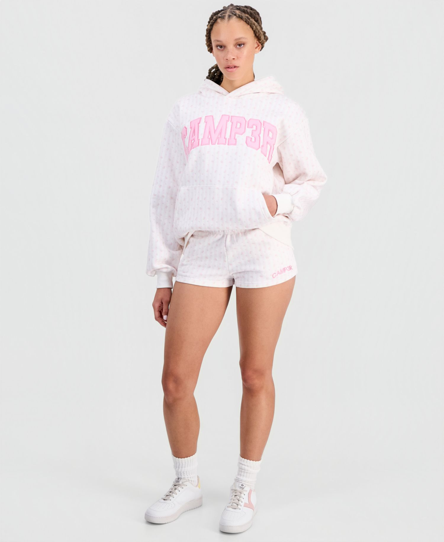 Juniors' Floral Printed Fleece Shorts
