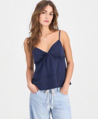 Juniors' Lace Trim Cotton Sleeveless Top
