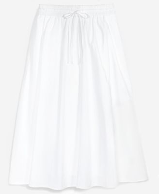 Petite Solid Pleated Drawstring Midi Skirt