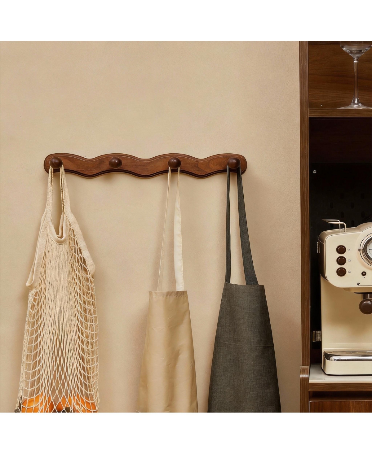 Yigii Wave-Shape Walnut Wood Coat Rack with 6 Hooks for Hats, Coats, Bags