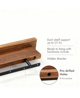 Solid Hardwood Floating Shelves, Reversible, Easy Mount