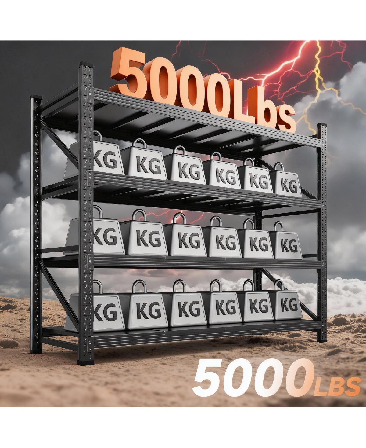 Yigii Heavy Duty 71.3" W x 70" H Garage Shelving, 4-Tier, Adjustable, 5000 lbs Capacity