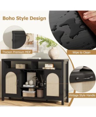 52.1" Boho Farmhouse Rattan Buffet Cabinet with Adjustable Shelves