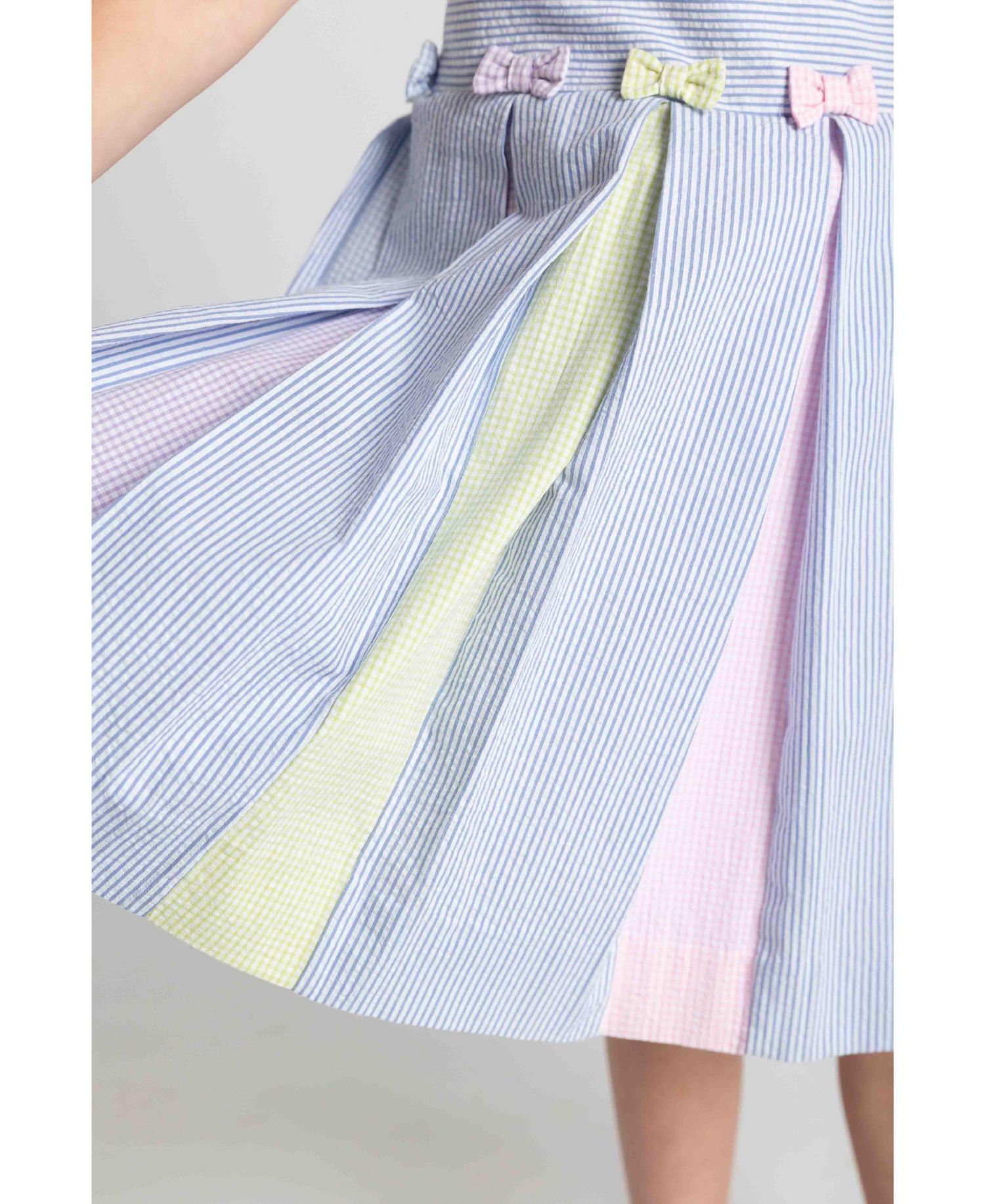 Big Girls Multicolor Seersucker Pleated Dress