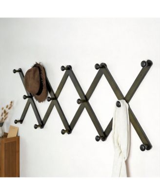 Wooden Expandable Wall Rack 14 Hooks 24" Long Space-saving Hat & Coat Organizer