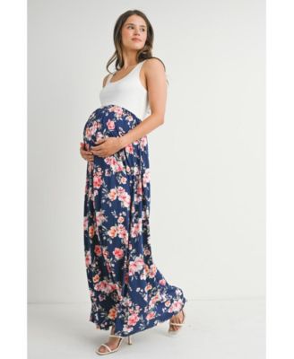 Maternity Floral Empire Waist Sleeveless Scoop Neck Maxi Dress