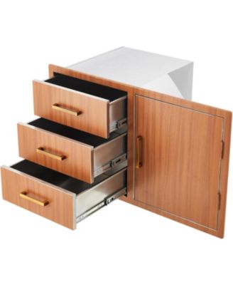 PeakPursuit Stainless Steel Outdoor Kitchen Door Drawer Combo - Triple Drawers & Access Door, Propane Storage & Adjustable Garbage Ring