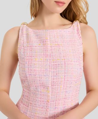 Women's Boucle Shoulder Boat Neck Hardware Dress