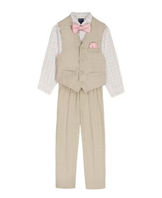 Boys' 2T-7 Sharskin Vest, Check Shirt, Pocket Square, Pants & Bowtie, 5-Piece Set