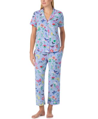 Sleepwear Short-Sleeve Modal Jersey Notch Collar Cropped Pajama Set