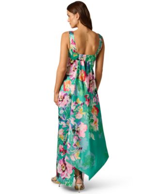 Women's Printed Mikado Bow Back V-Neck Gown