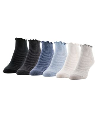 Women's Rib Lettuce Edge Quarter Socks, 6-Pack