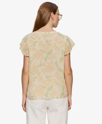 Petite Free Spirited Collared Ruffle Top