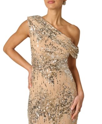 Women's Draped Sequin One-Shoulder Ball Gown