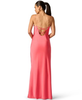 Women's Beaded Straps Cowl Neck Ball Gown