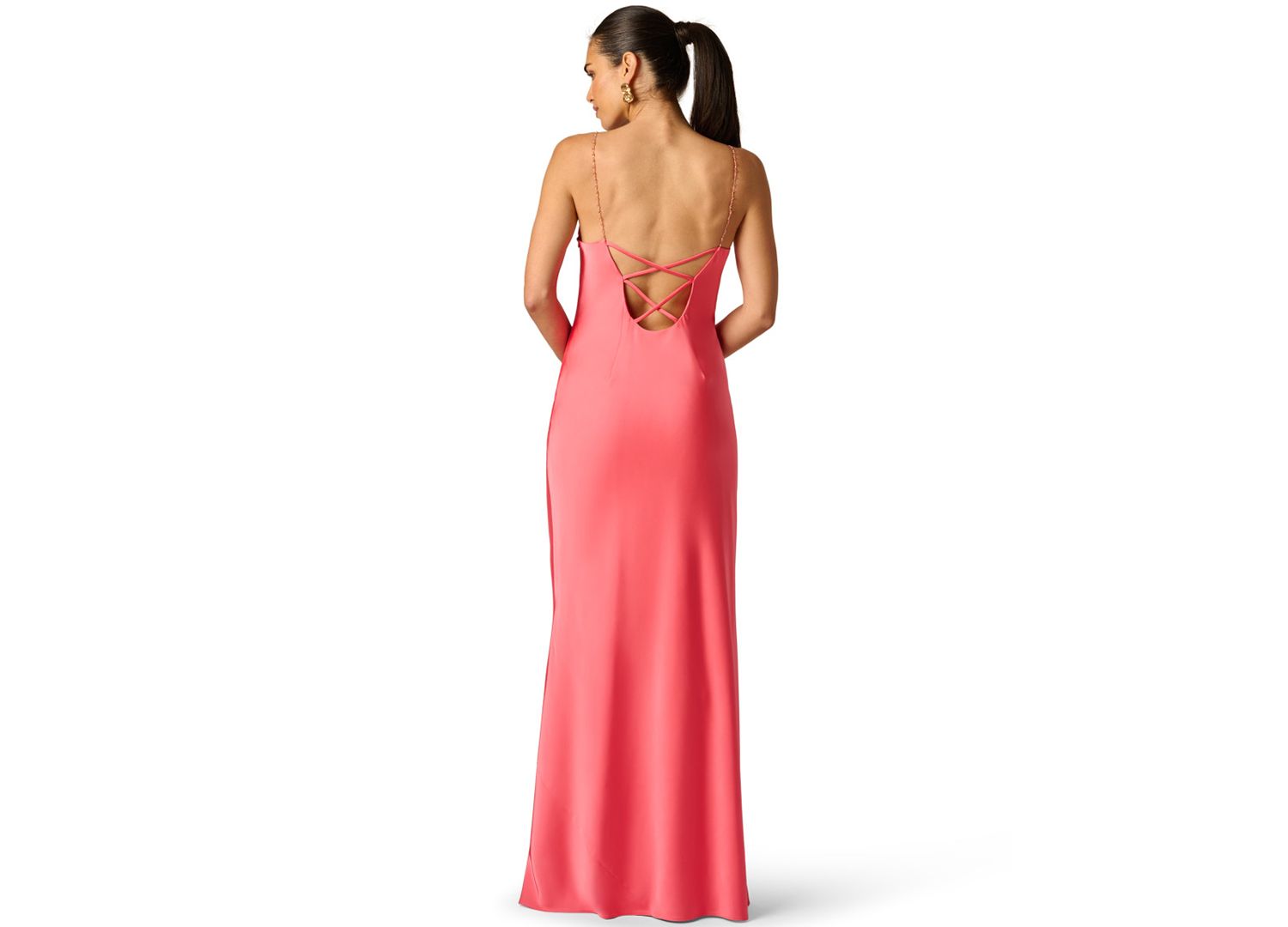 Women's Beaded Straps Cowl Neck Ball Gown