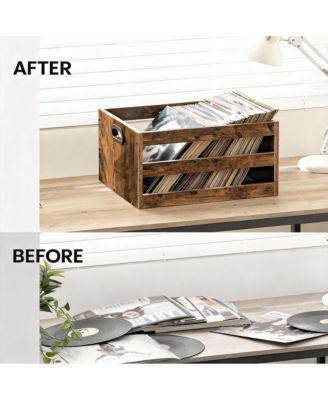 Vinyl Record Storage Crate - 40 Record Capacity, Rustic Brown, Multifunctional