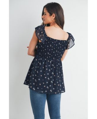 Maternity Smocked Square Neck Floral Empire Waist Top