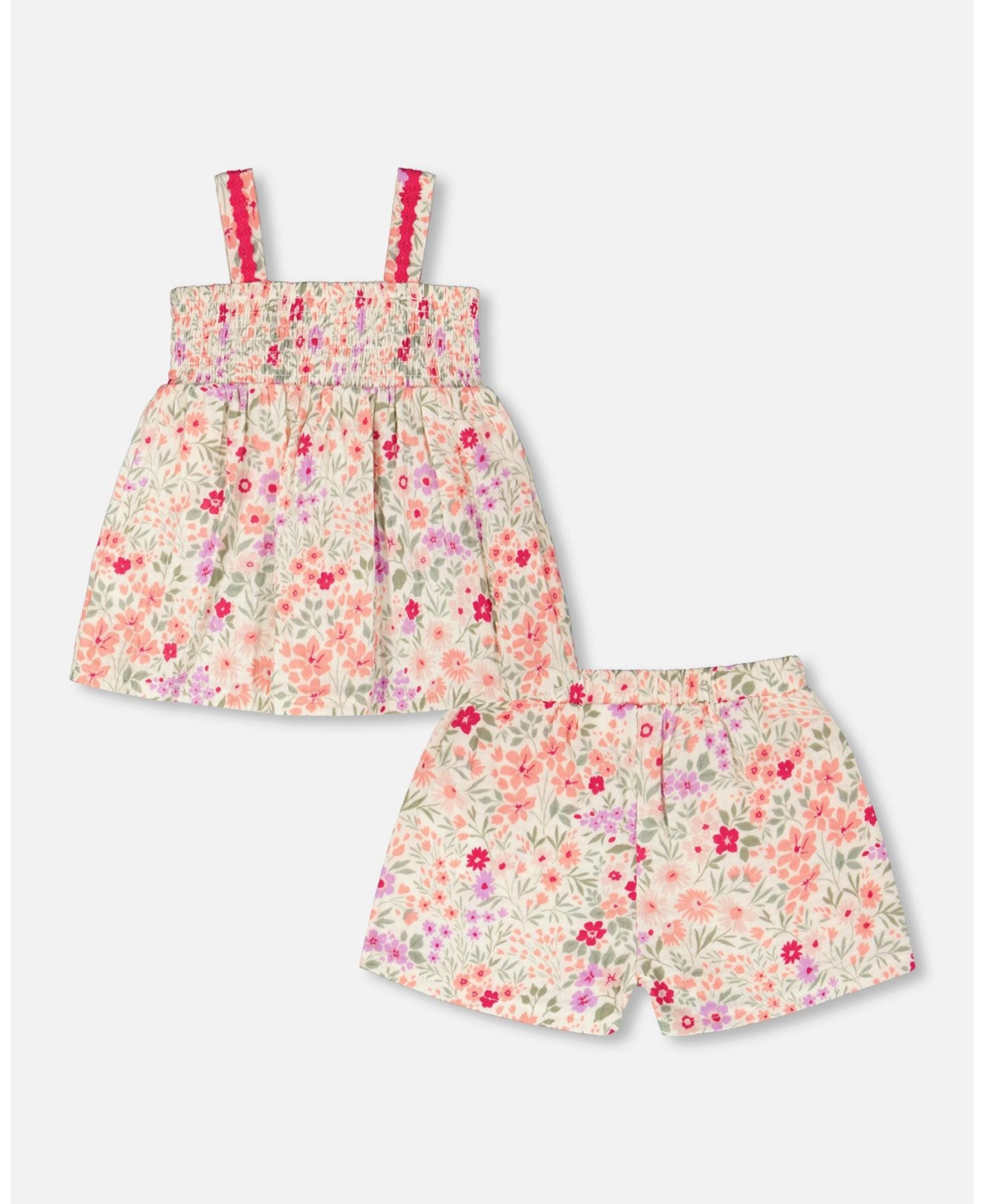 Deux par Toddler Girls Tank Top with Smocking and Shorts Set Printed Flowers