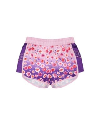 Girls Athletic Shorts in Polyester Mauve Floral Gradient