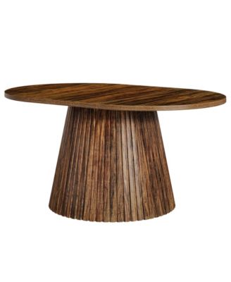 59" Oval Wooden Dining Table with Heavy Pedestal