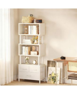 7-Tier Geometric Bookshelf with Fabric Drawers for Modern Home Decor