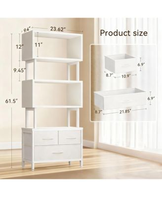 7-Tier Geometric Bookshelf with Fabric Drawers for Modern Home Decor