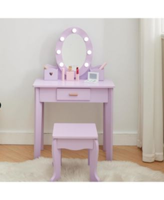 Toddler Lighted Vanity & Stool Set, Perfect Gift Makeup Pretend Play Table