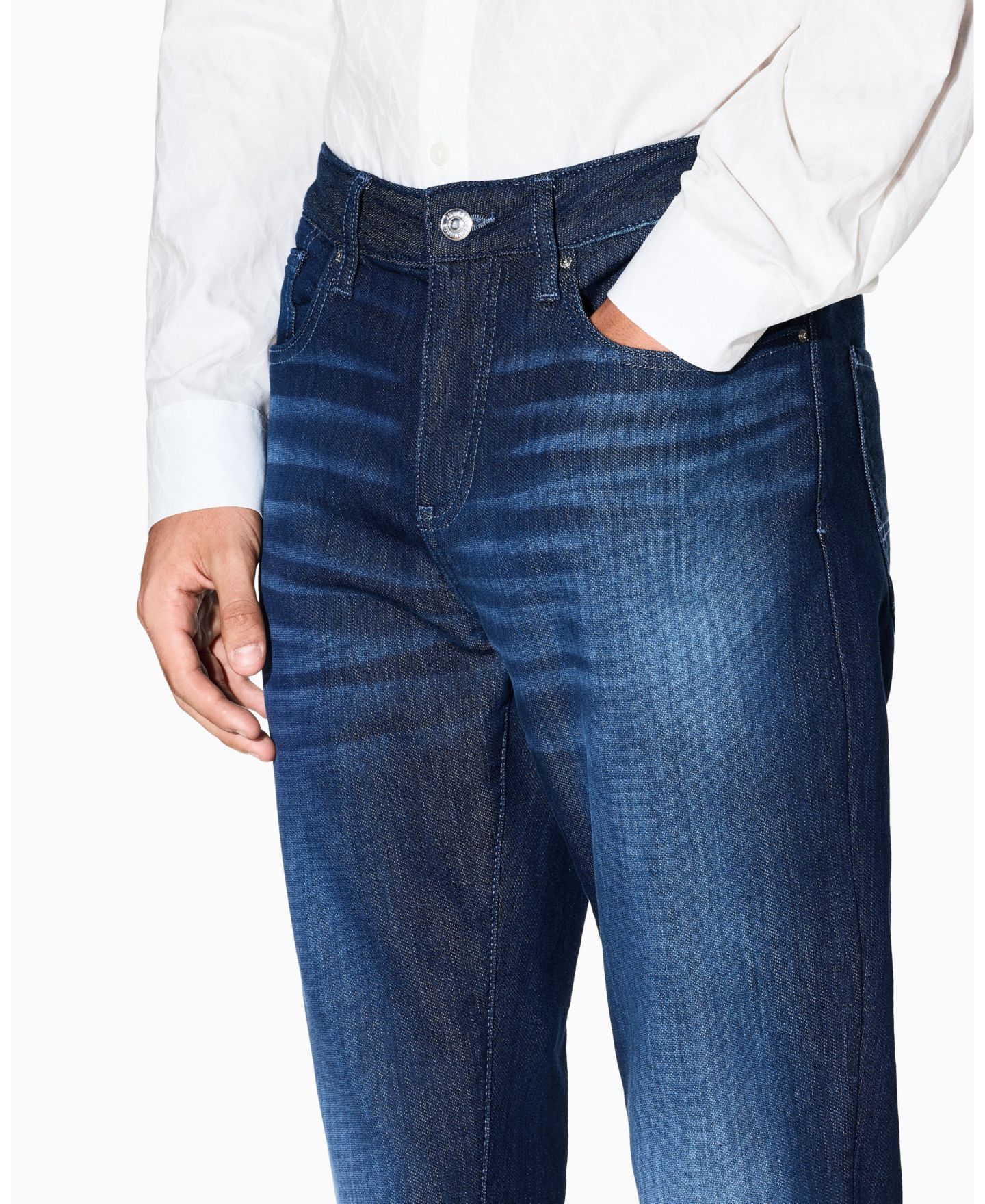 Мужские джинсы A|X Armani Exchange J14 Slim Fleece Stretch Denim Jeans, цвет: Тёмный синий джинсовый — фото 5